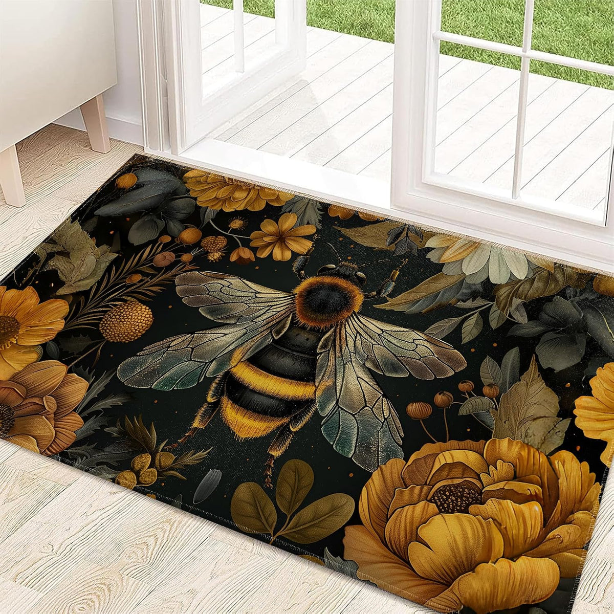 Vintage Bee Floral Non‑Slip Welcome Doormat
