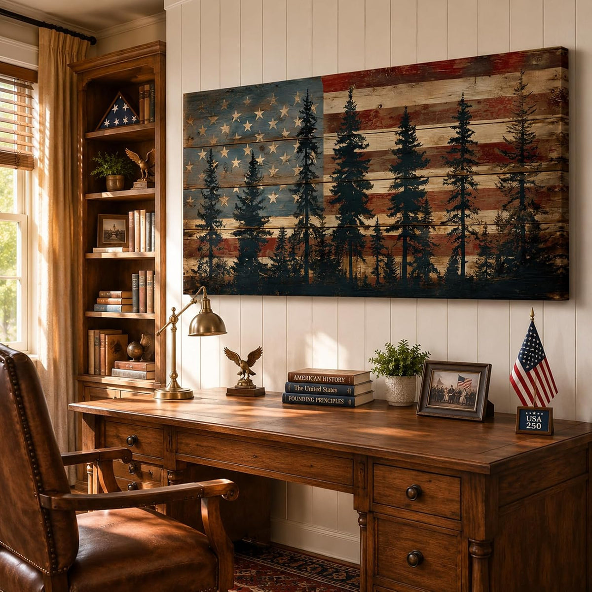 Rustic Forest American Flag Canvas Wall Art