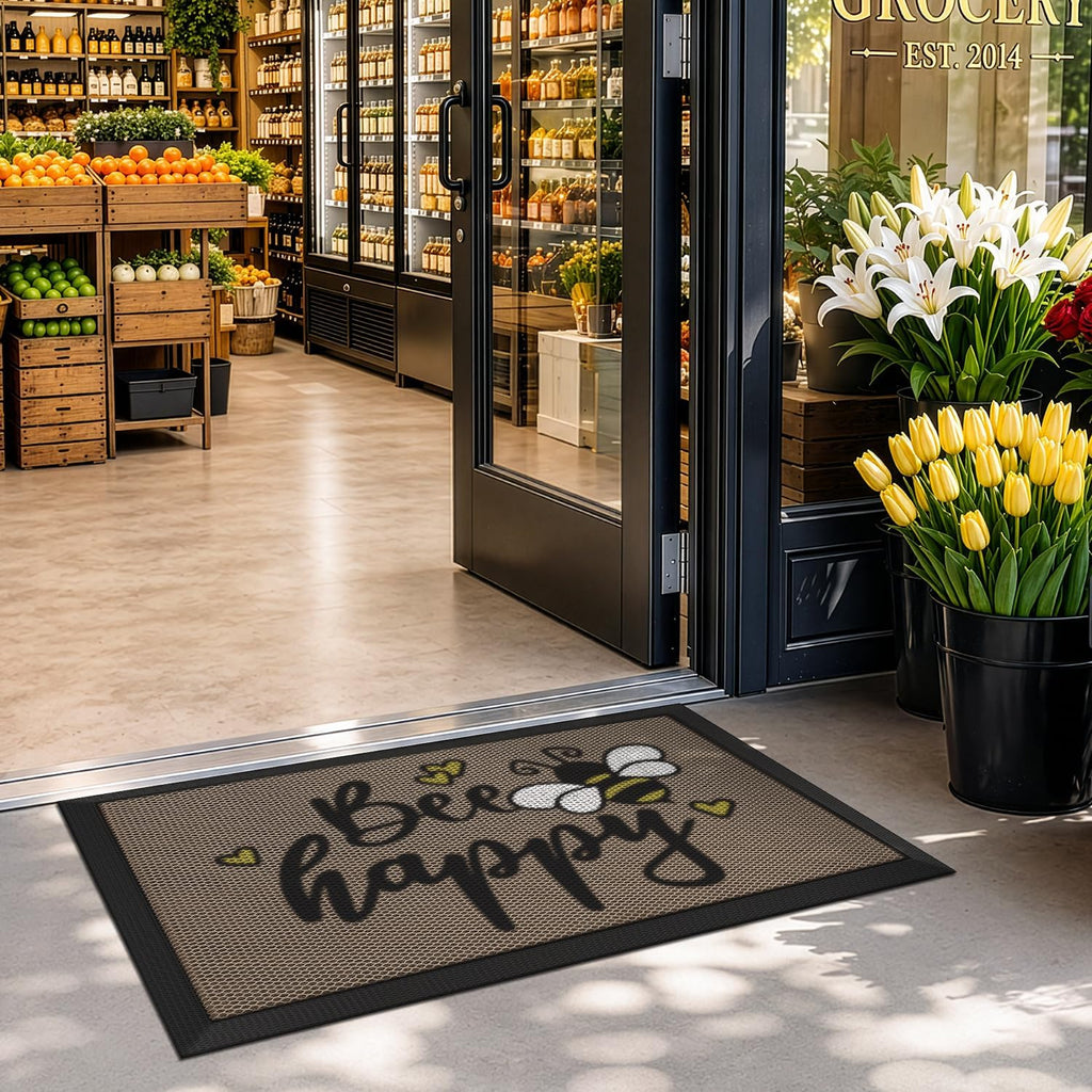 Bee Happy Rubber Non‑Slip Welcome Doormat