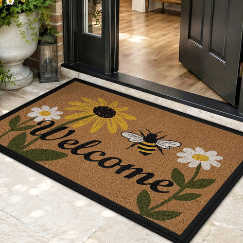 Bee & Flower Heavy‑Duty Welcome Doormat