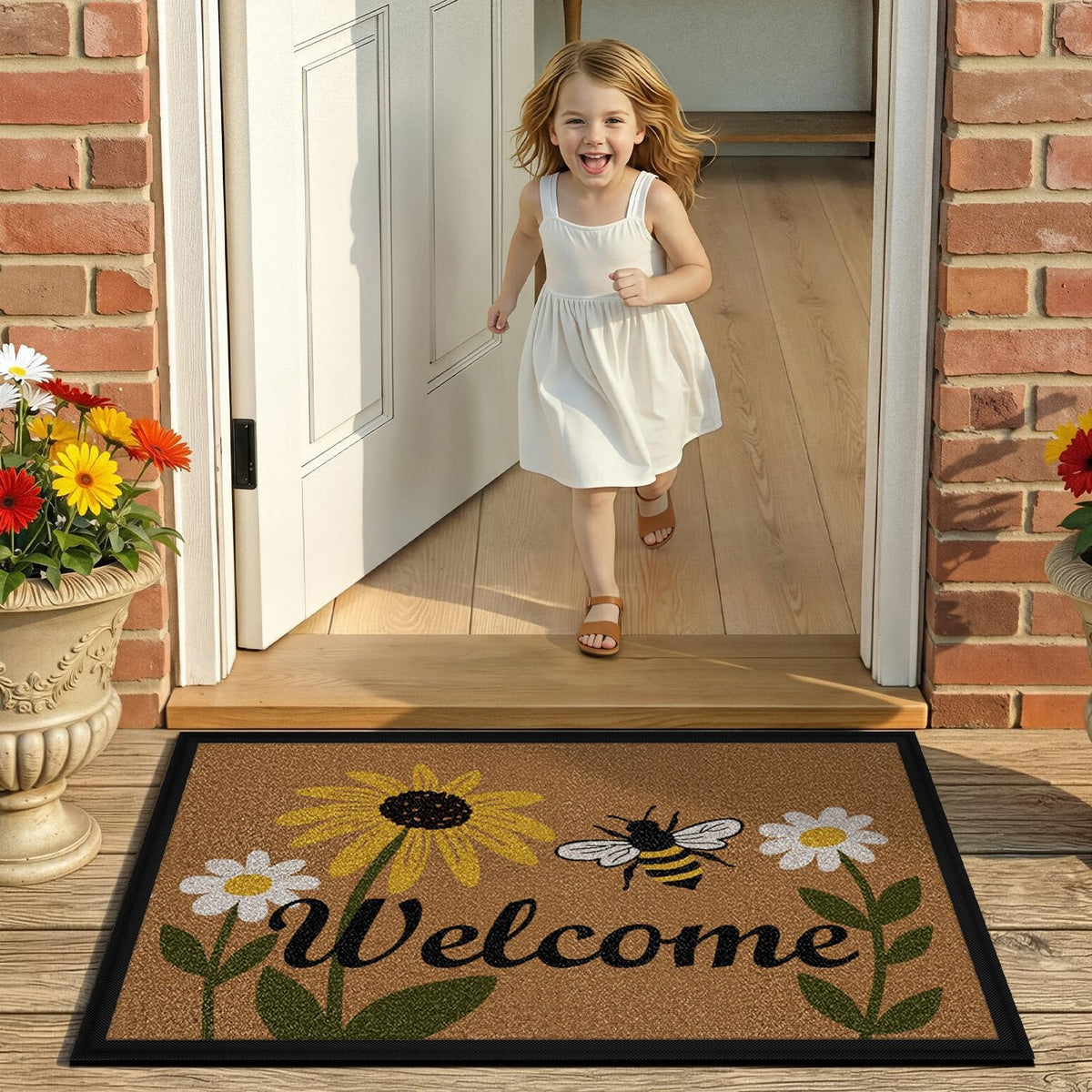 Bee & Flower Heavy‑Duty Welcome Doormat
