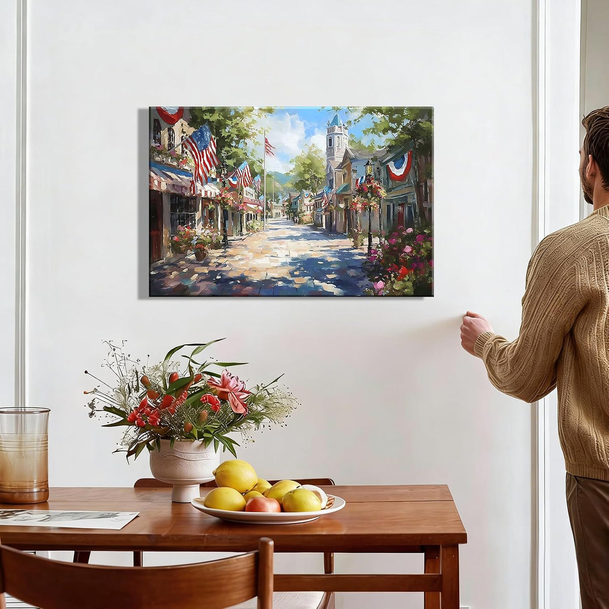 Rustic Patriotic Town Framed Canvas Wall Art