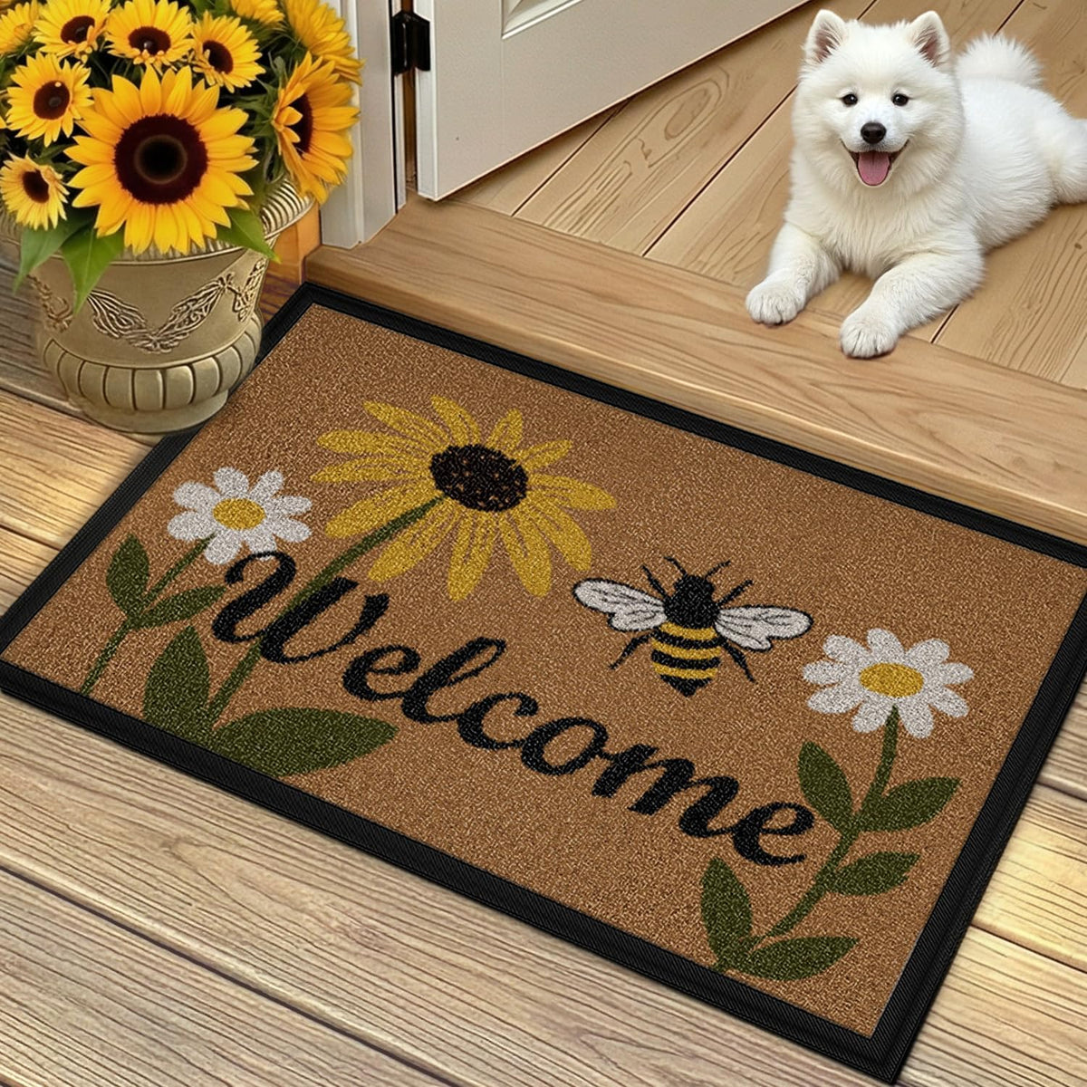 Bee & Flower Heavy‑Duty Welcome Doormat