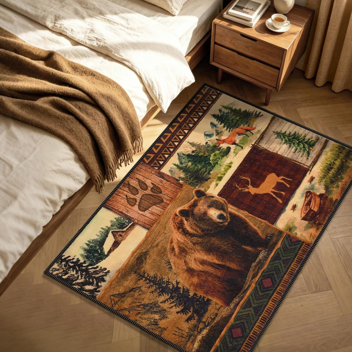 Rustic Wildlife Plaid Washable Entry Rug