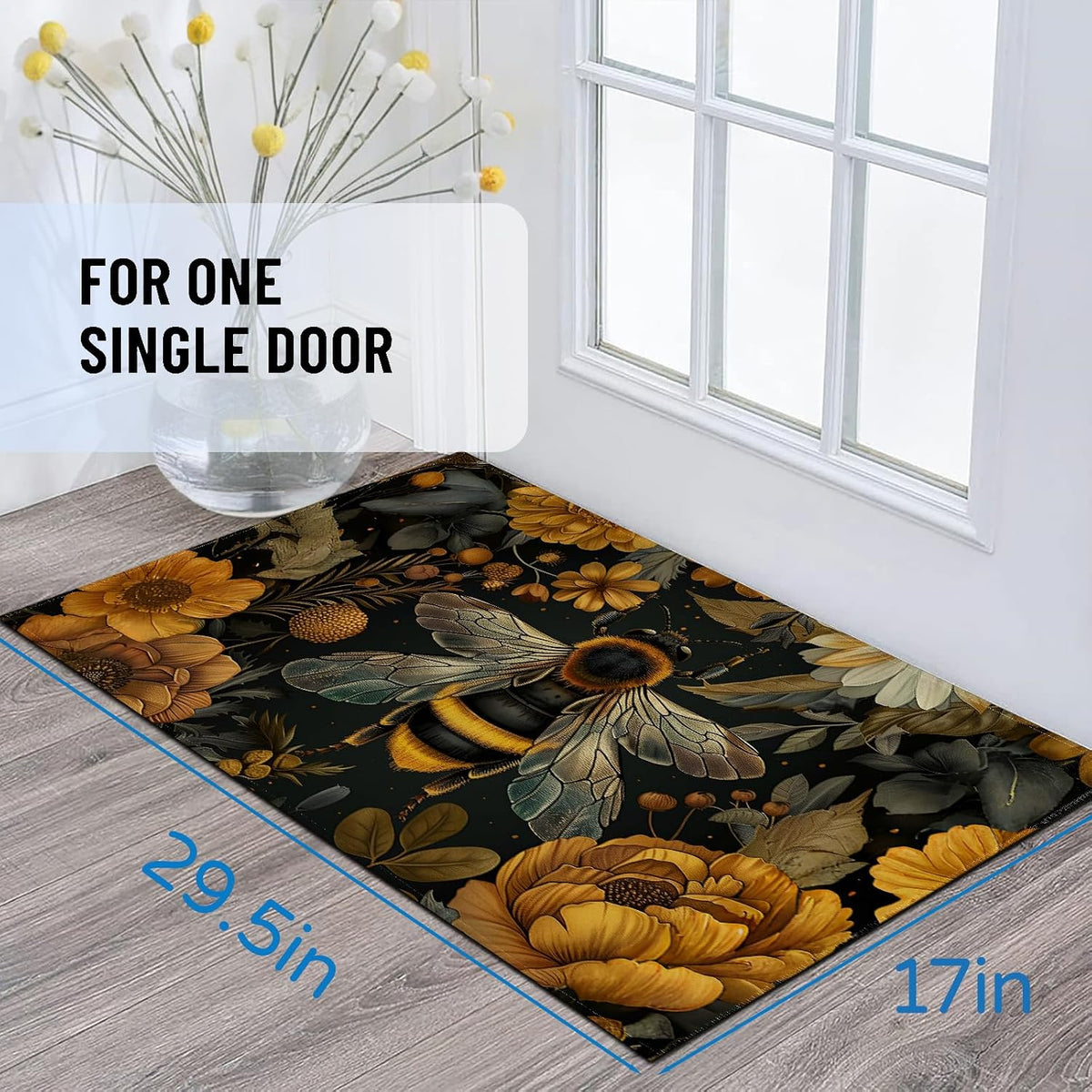 Vintage Bee Floral Non‑Slip Welcome Doormat