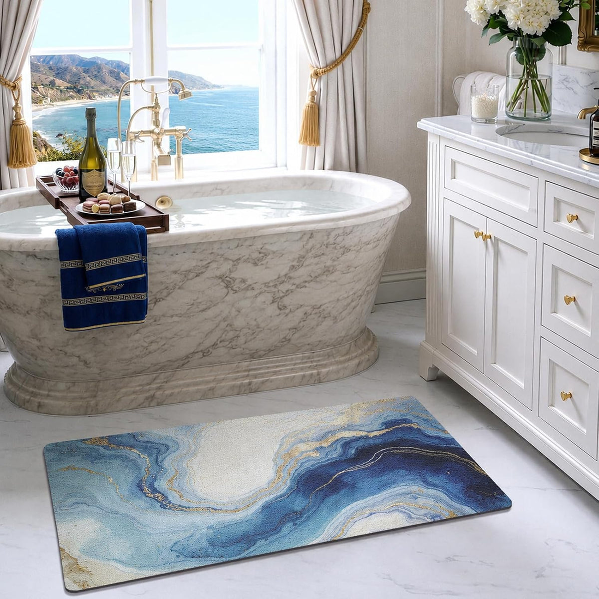 Coastal Washable Low‑Pile Bath Rug