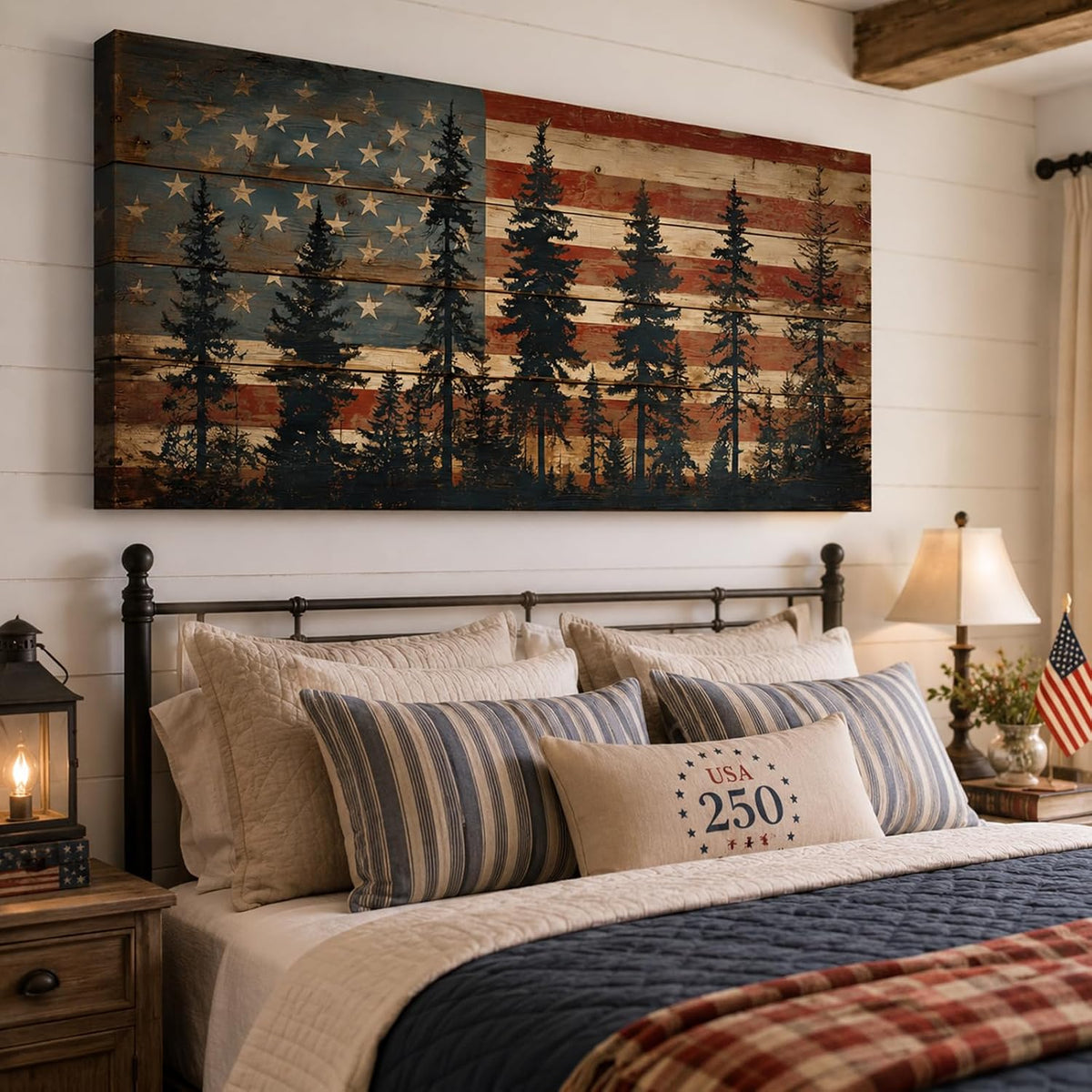 Rustic Forest American Flag Canvas Wall Art