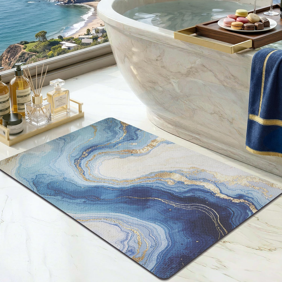 Coastal Washable Low‑Pile Bath Rug