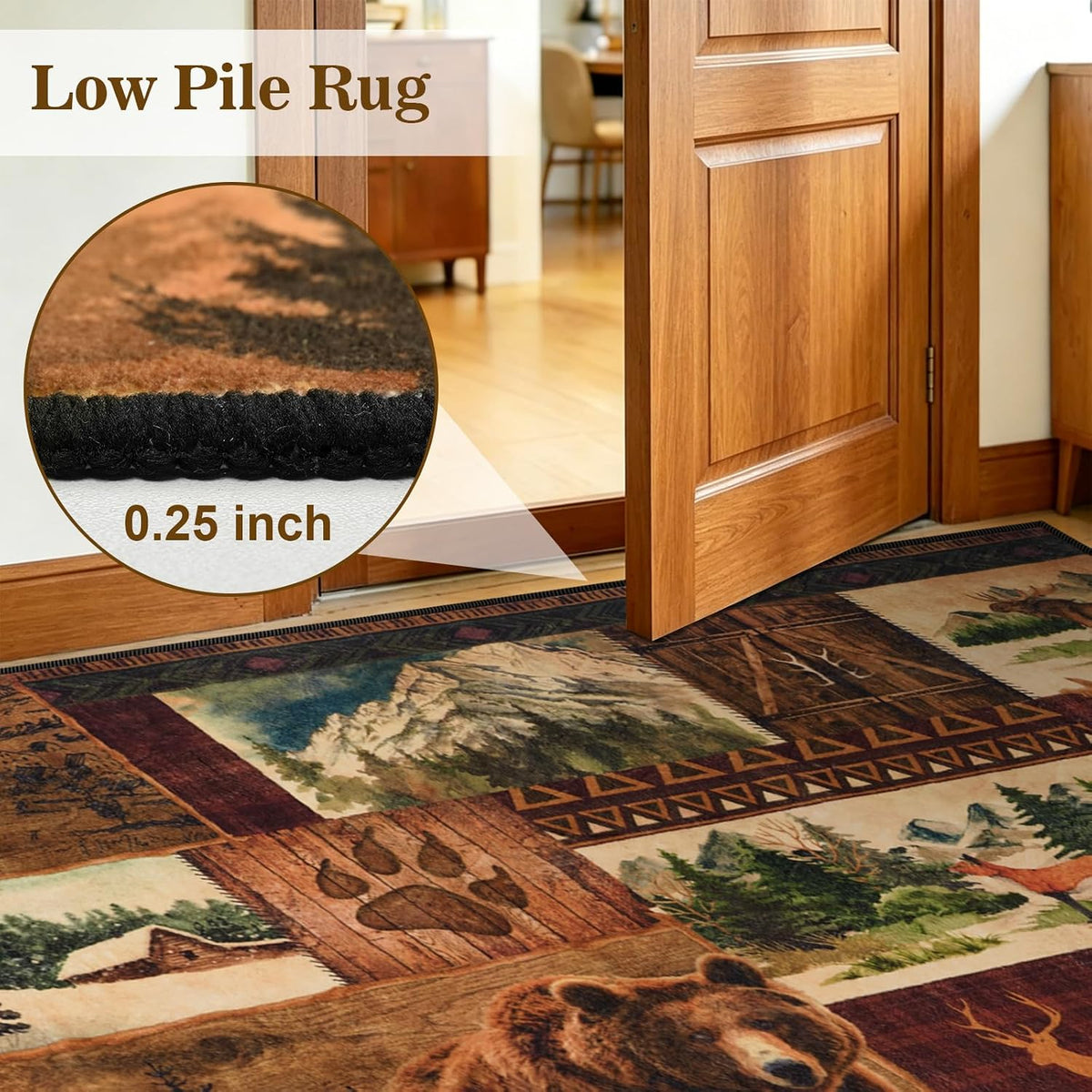 Rustic Wildlife Plaid Washable Entry Rug