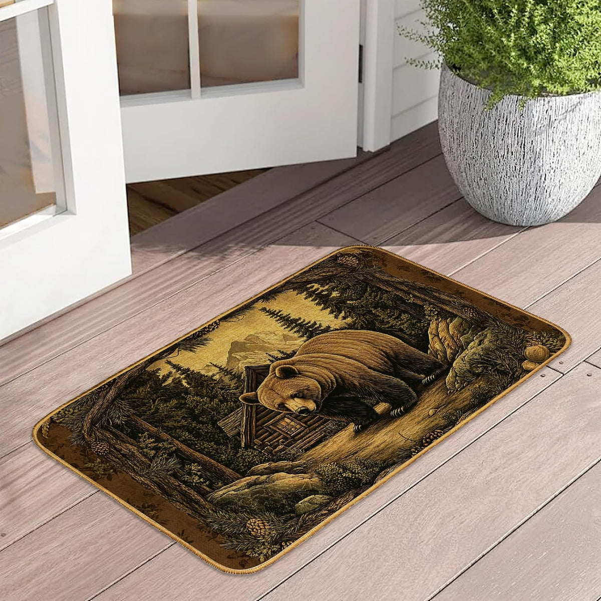 Rustic Bear Cabin Non‑Slip Doormat