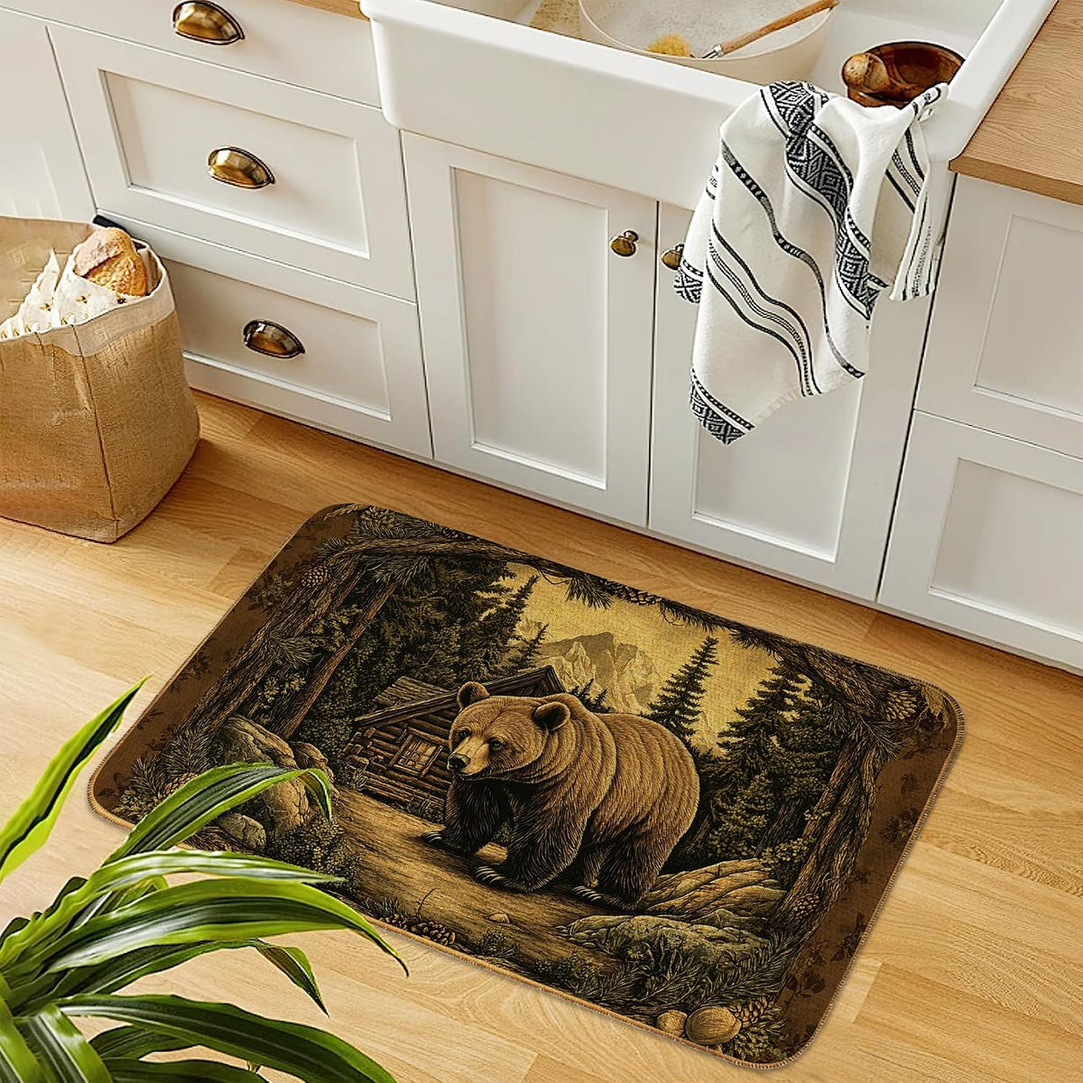 Rustic Bear Cabin Non‑Slip Doormat