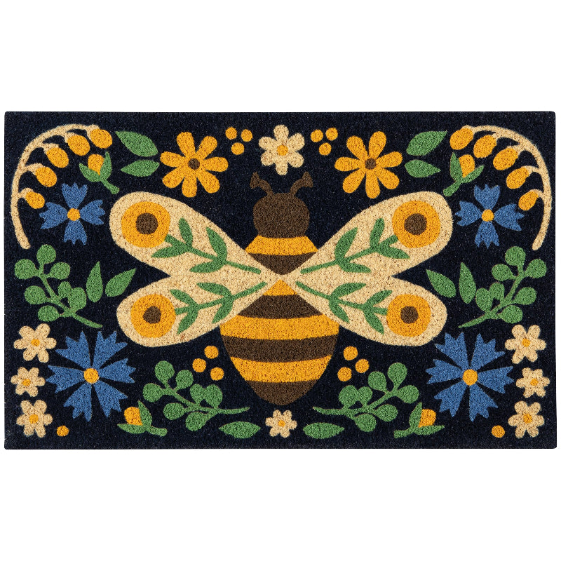 Bee Garden Coir Folk‑Art Doormat