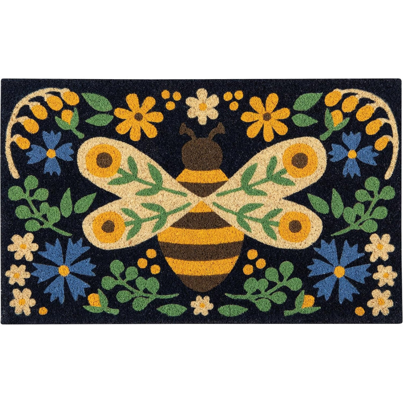 Bee Garden Coir Folk‑Art Doormat